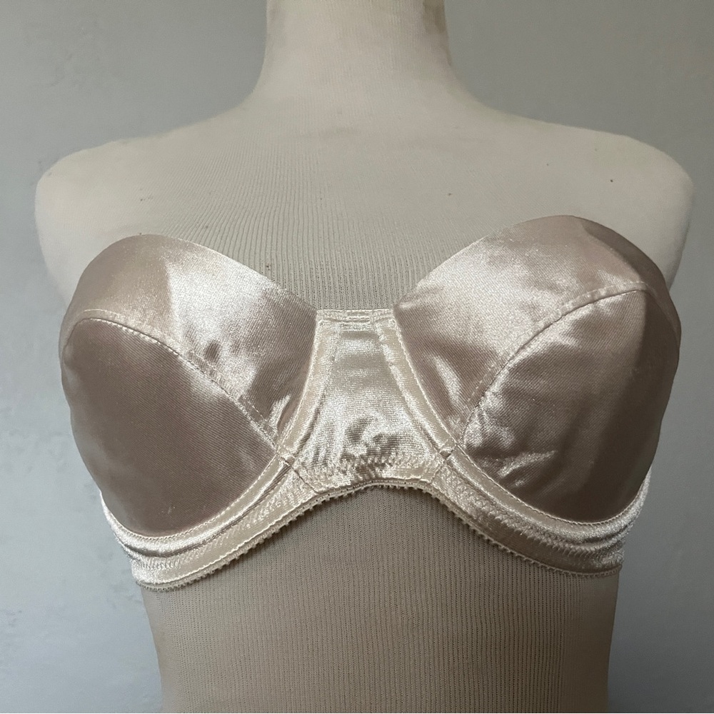 Vintage Lily of France Satin Champagne Strapless Bra 36B